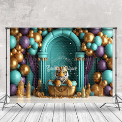 Lofaris Tiger Treasure Green Wall Balloon Cake Smash Backdrop