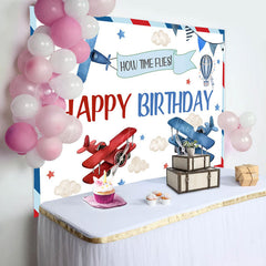 Lofaris Time Flies Airplane Cloud Birthday Backdrop For Boys