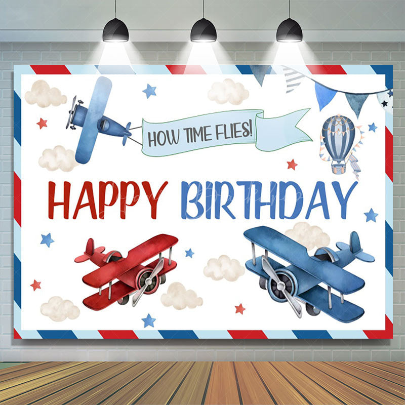 Lofaris Time Flies Airplane Cloud Birthday Backdrop For Boys