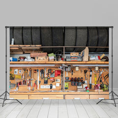 Lofaris Tire Wooden Auto Repair Tools Shelf Photo Backdrop