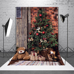 Lofaris Toy Christmas Tree Retro Brick Wall Photo Backdrop