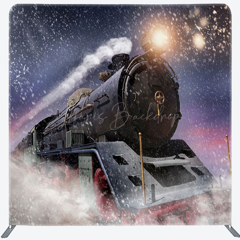 Lofaris Train Winter Night Christmas Tenison Fabric Backdrop