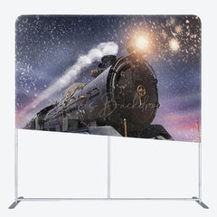 Lofaris Train Winter Night Christmas Tenison Fabric Backdrop