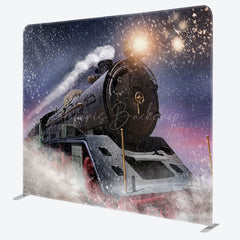 Lofaris Train Winter Night Christmas Tenison Fabric Backdrop