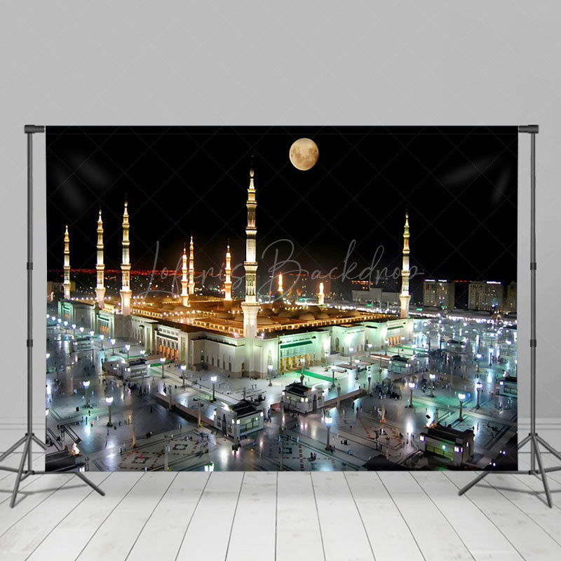 Lofaris Tranquil Nighttime Mosque Moonlit Glows Backdrop