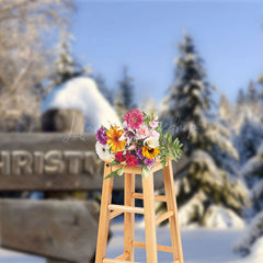 Lofaris Tranquil Snow Forest Christmas Sign Winter Backdrop