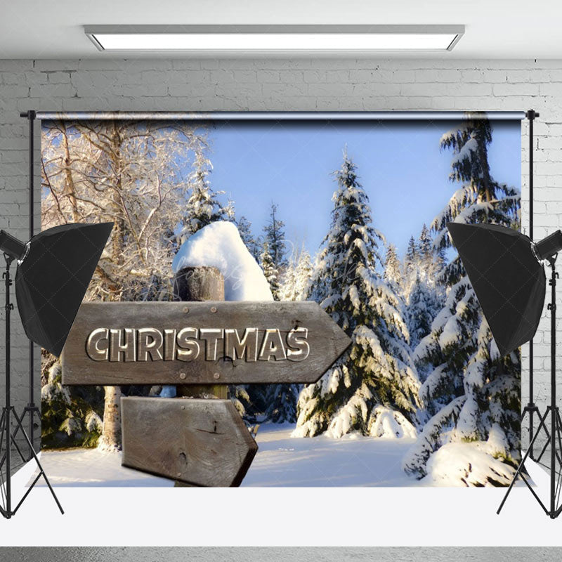 Lofaris Tranquil Snow Forest Christmas Sign Winter Backdrop