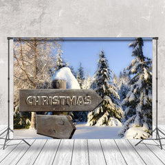 Lofaris Tranquil Snow Forest Christmas Sign Winter Backdrop