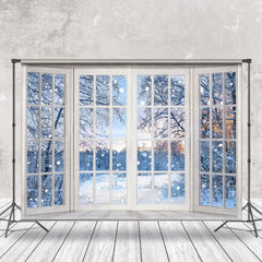 Lofaris Tranquil Winter Landscape Frost Windowpane Backdrop