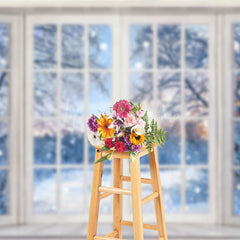 Lofaris Tranquil Winter Landscape Frost Windowpane Backdrop