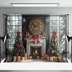 Lofaris Tree Gifts Retro Clock Fireplace Christmas Backdrop