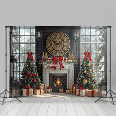 Lofaris Tree Gifts Retro Clock Fireplace Christmas Backdrop