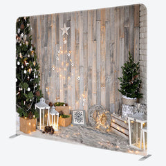 Lofaris Tree Shining Wood Christmas Tension Fabric Backdrop