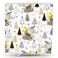 Lofaris Trees Elephant Snowflake Christmas Shower Curtain