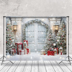 Lofaris Trees Gift Snowy Retro White Door Christmas Backdrop