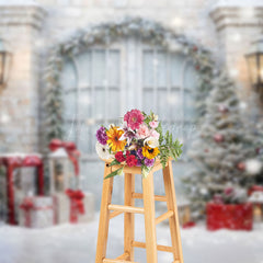 Lofaris Trees Gift Snowy Retro White Door Christmas Backdrop