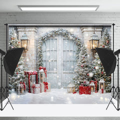 Lofaris Trees Gift Snowy Retro White Door Christmas Backdrop