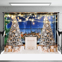 Lofaris Trees Gifts Night Rural Town Window Scene Backdrop