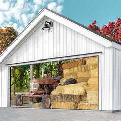 Lofaris Trees Old Tractor Stacks Autumn Garage Door Banner