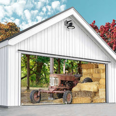 Lofaris Trees Old Tractor Stacks Autumn Garage Door Banner