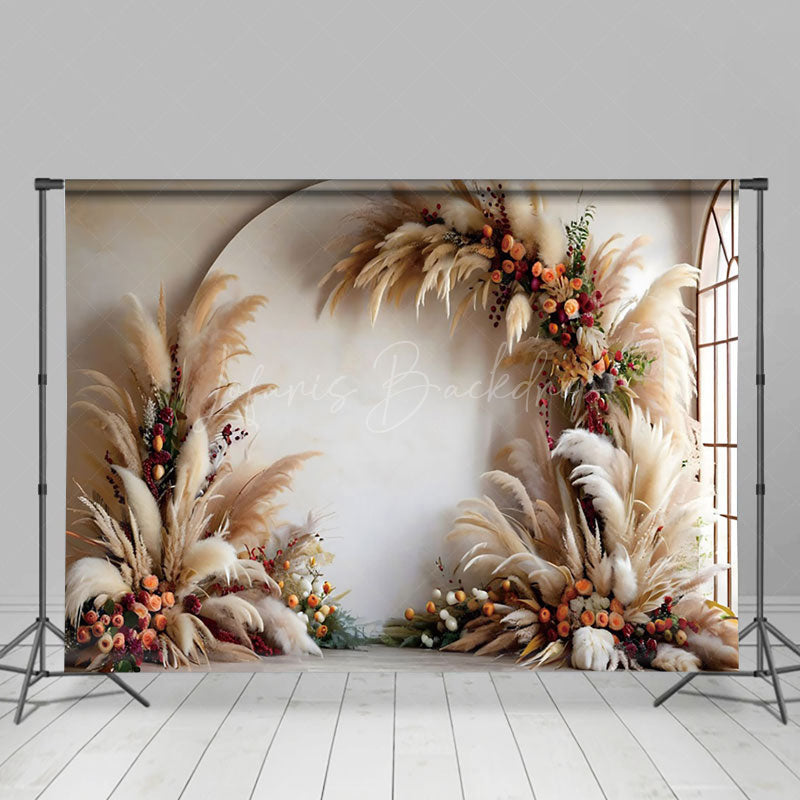 Lofaris Tribal Floral Arch Boho Pampas Grass Photo Backdrop