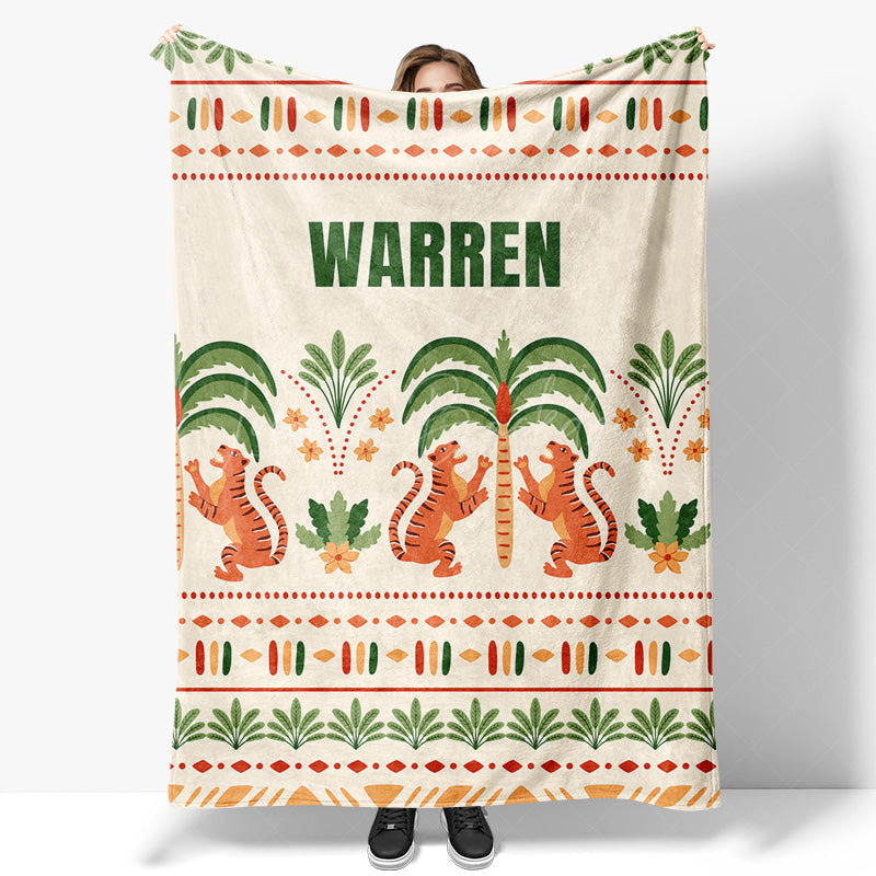 Lofaris Tribal Jungle Forest Tigers Custom Name Blanket