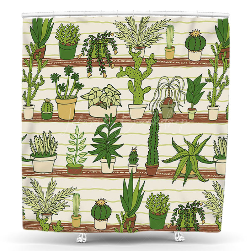 Lofaris Tropical Green Potted Plants Spring Shower Curtain