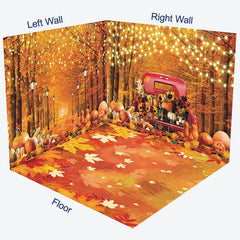 Lofaris Truck Pumpkins Maple Forest Autumn Room Set Backdrop