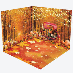 Lofaris Truck Pumpkins Maple Forest Autumn Room Set Backdrop