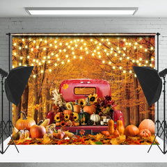 Lofaris Truck Pumpkins Maple Forest Autumn Room Set Backdrop