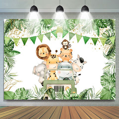 Lofaris Truck Safari Animals Plant Happy Birthday Backdrop