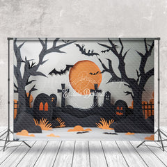 Lofaris Trunks Bats Orange Moon Cemetery Halloween Backdrop