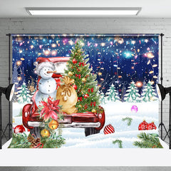 Lofaris Twinkle Night Snowman Trees Christmas Vibe Backdrop