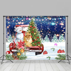 Lofaris Twinkle Night Snowman Trees Christmas Vibe Backdrop