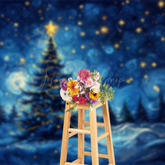 Lofaris Twinkling Stars Blue Sky Xmas Tree Christmas Backdrop