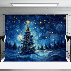 Lofaris Twinkling Stars Blue Sky Xmas Tree Christmas Backdrop