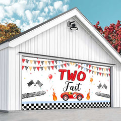 Lofaris Two Fast Racing Car 2Nd Birthday Garage Door Banner