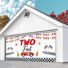 Lofaris Two Fast Racing Car 2Nd Birthday Garage Door Banner