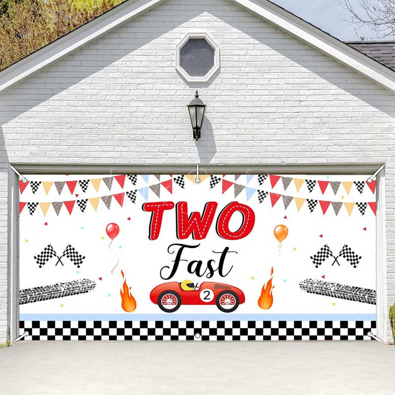 Lofaris Two Fast Racing Car 2Nd Birthday Garage Door Banner