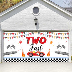 Lofaris Two Fast Racing Car 2Nd Birthday Garage Door Banner