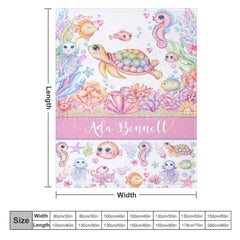 Lofaris Undersea Colorful Animals Custom Name Girl Blanket