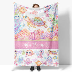 Lofaris Undersea Colorful Animals Custom Name Girl Blanket