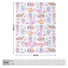 Lofaris Undersea Colorful Animals Plants Custom Name Blanket