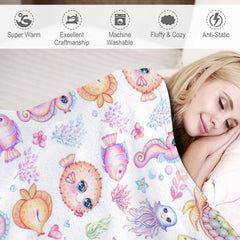 Lofaris Undersea Colorful Animals Plants Custom Name Blanket