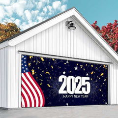 Lofaris Usa Flag 2025 Happy New Year Garage Door Banner