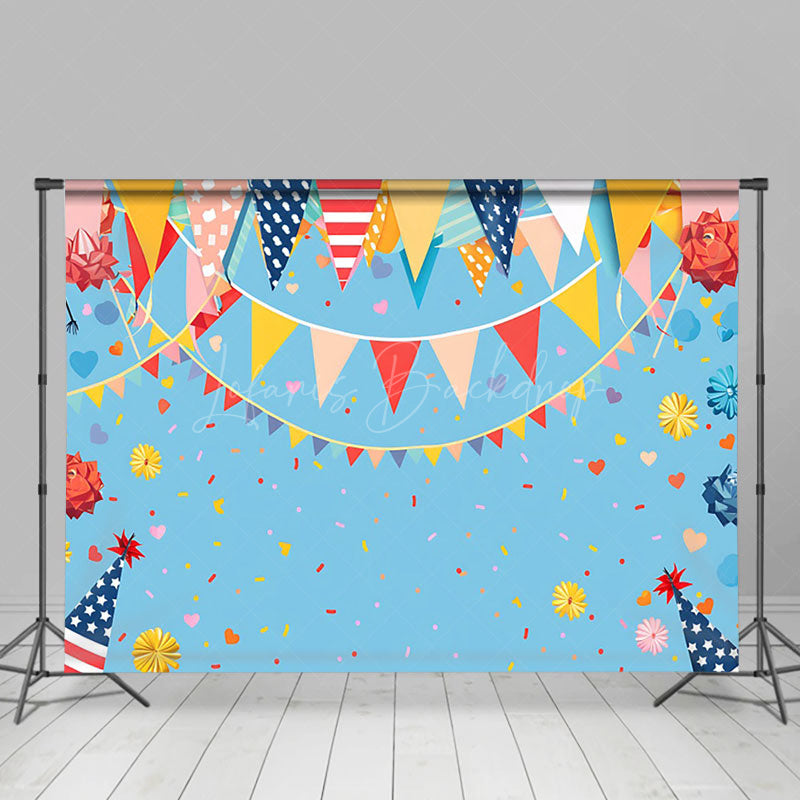 Lofaris Usa Flag Colorful Ribbons Blue Cake Smash Backdrop