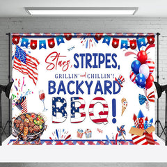 Lofaris Usa Flag Stars Stripes Backyard Bbq Party Backdrop