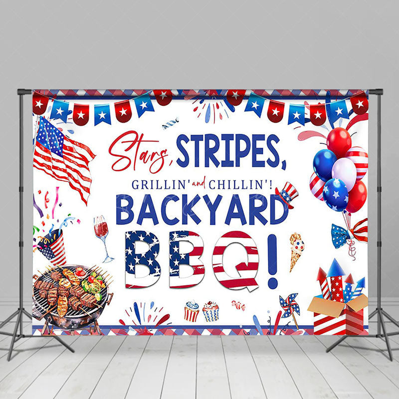 Lofaris Usa Flag Stars Stripes Backyard Bbq Party Backdrop