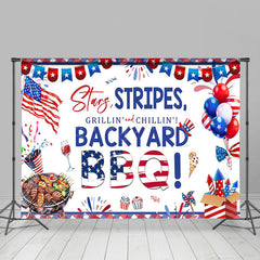 Lofaris Usa Flag Stars Stripes Backyard Bbq Party Backdrop