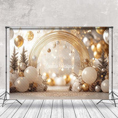 Lofaris Vague White Gold Balloons Leaves Christmas Backdrop